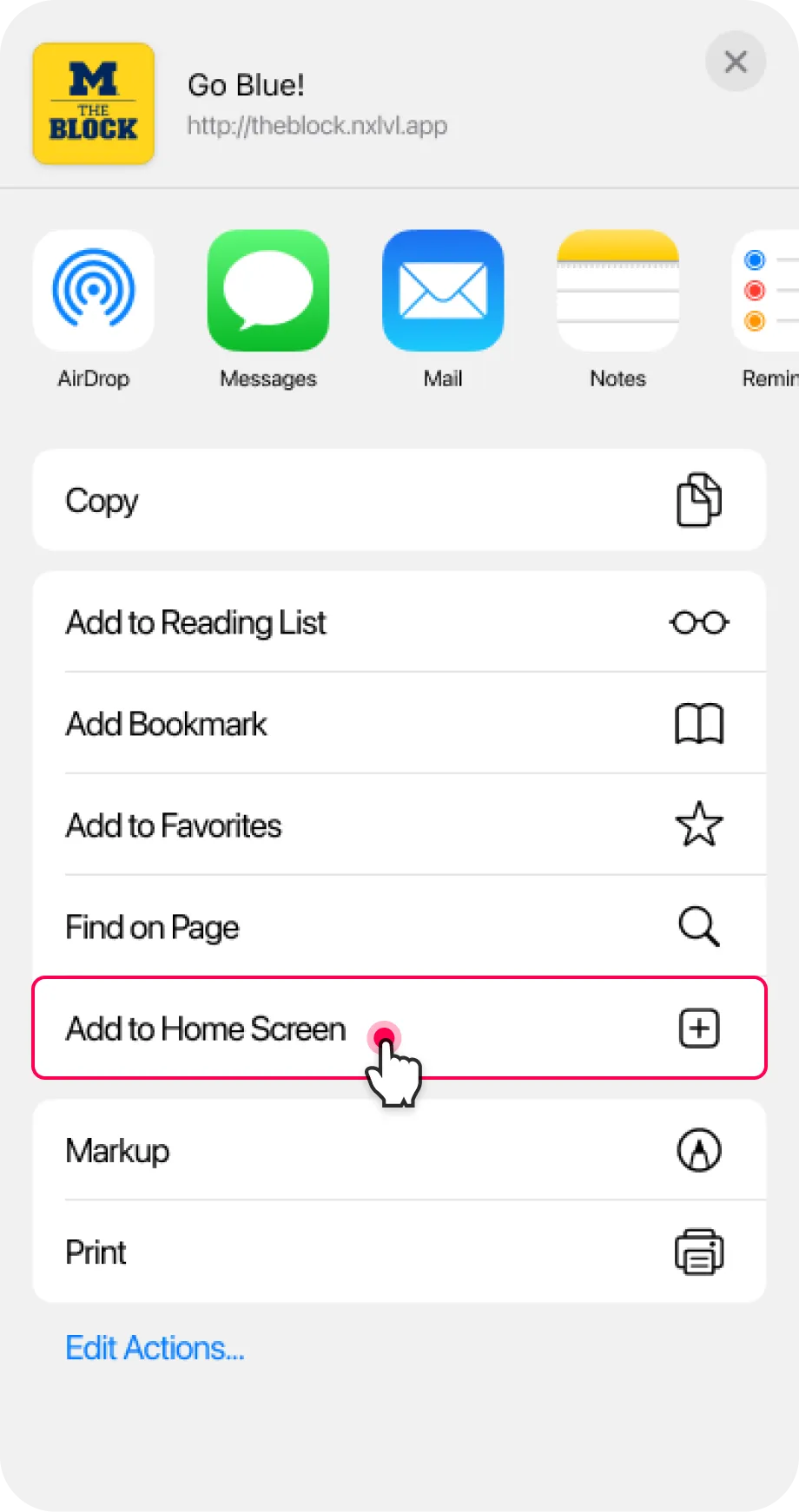 Tap Add to Home Screen